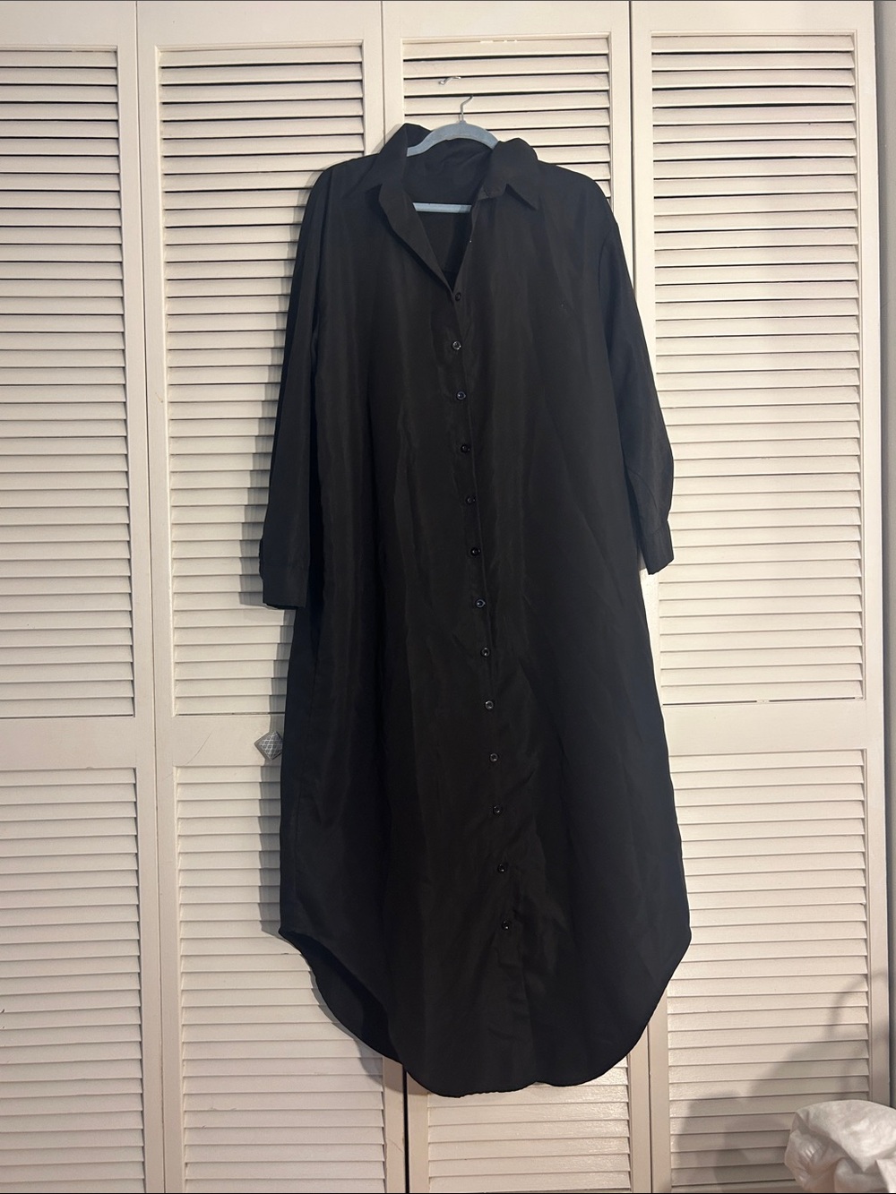 Black Button-Front Shirt Dress - Women's